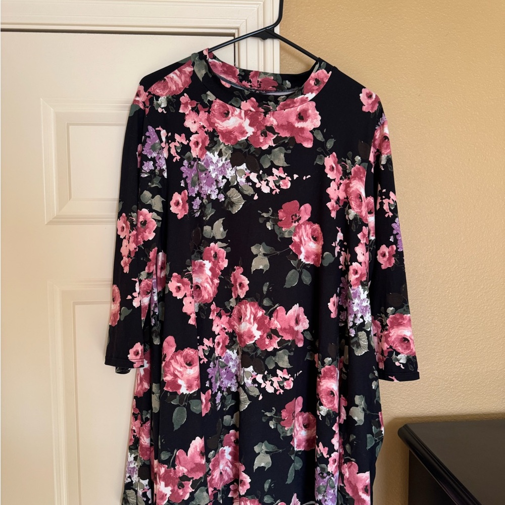 Agnes & Dora Black with Pink Floral Design Tunic